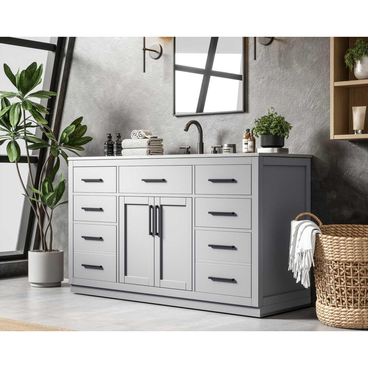 Alden Bathroom Vanity Grey by Lighting Design – Wood, Grey, Model VF29760GR