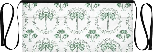 Green Palm Tree Waist Apron with 3 Pockets Waiter Server Short Aprons 25.2x11.8 Inch Stain Resistant Apron for Kitchen Garden Restaurant 1 Pack