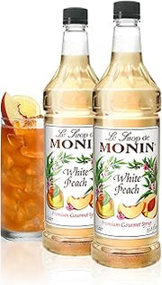 Monin White Peach Syrup, Juicy Ripe Peach Flavor, Perfect for Cocktails, Mocktails, Iced Teas, & Smoothies, Gluten-Free, Non-GMO (1 Liter, 2-Pack)