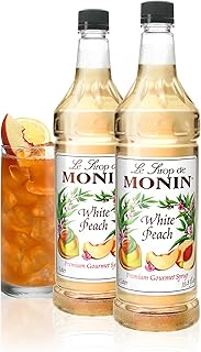 Monin White Peach Syrup, Juicy Ripe Peach Flavor, Perfect for Cocktails, Mocktails, Iced Teas, & Smoothies, Gluten-Free, Non-GMO (1 Liter, 2-Pack)