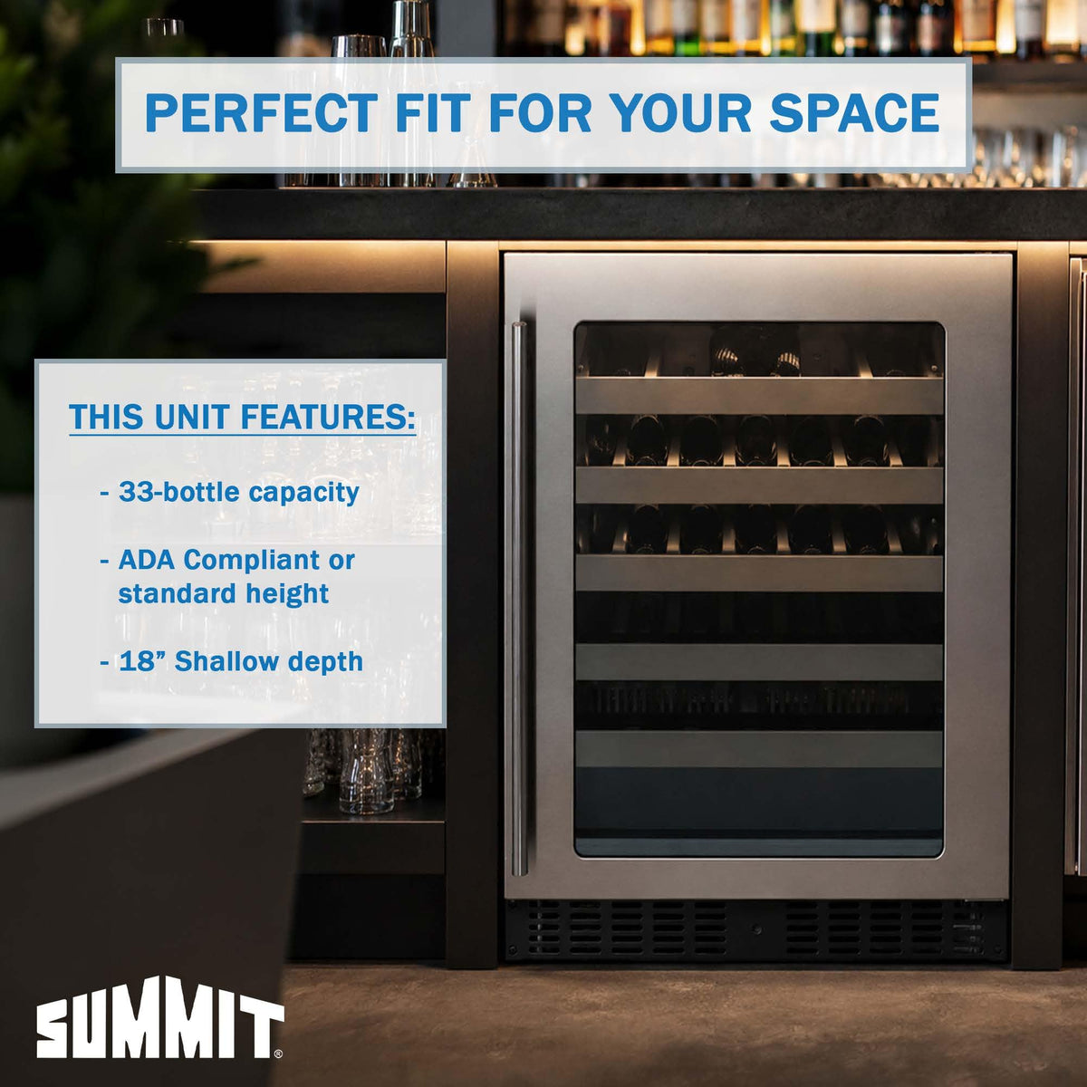 Summit Appliance Stainless Steel / 32.0" H x 23.38" W x 17.75" D / 3.25 cubic_feet Built-In Wine Cellars