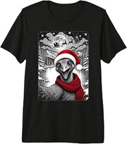Emu Bird Christmas Selfie Full Moon Night Starry Sky Xmas Premium Tri-Blend T-Shirt
