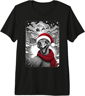 Emu Bird Christmas Selfie Full Moon Night Starry Sky Xmas Premium Tri-Blend T-Shirt