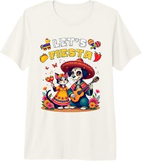 Cat and Dog Sugar Skull Let’s Fiesta Día Los Muertos Costume Premium Tri-Blend T-Shirt