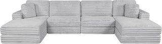 Sectional Sofa 6pc Modular, 2-Inch Faux Rabbit Fur Cloud Couch, Vacuum Compressed Sofa in a Box, Upgraded Pocket Spring Seating, Modular Sectional with Throw Pillows