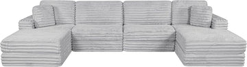 Sectional Sofa 6pc Modular, 2-Inch Faux Rabbit Fur Cloud Couch, Vacuum Compressed Sofa in a Box, Upgraded Pocket Spring Seating, Modular Sectional with Throw Pillows