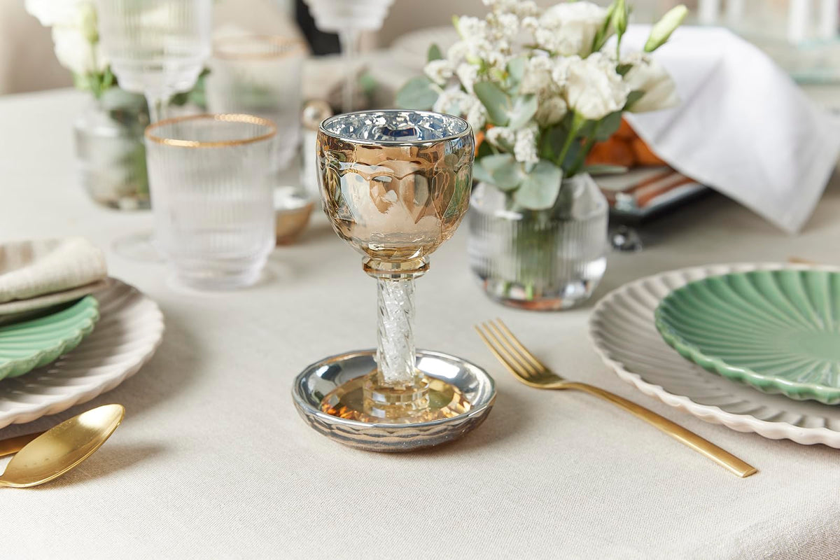 Masoret Crystal Kiddush Cup with Tray, 6.4 Inch, Set 2