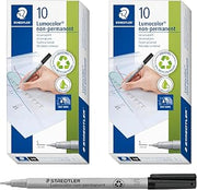 STAEDTLER Lumocolor wet erase fine point black ink markers, 10pcs, 2-Pack