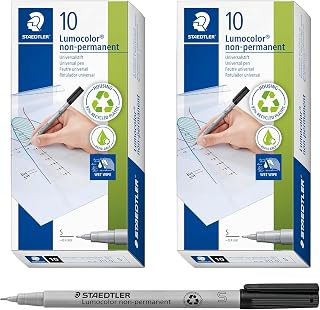 STAEDTLER Lumocolor wet erase fine point black ink markers, 10pcs, 2-Pack