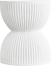 LeisureMod 15" Round Hourglass Fiberstone Side Table, Modern Accent End Table for Indoor Outdoor Use, Durable Small Table for Living Room, Patio, Balcony, or Garden - White