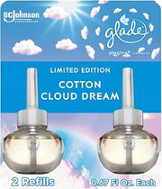 Glade PlugIns Refills Air Freshener, Scented and Essential Oils for Home and Bathroom, Cotton Cloud Dream, 1.34 Oz, 2 Count