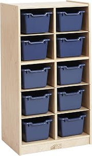 ECR4Kids 10 Cubby Mobile Tray Cabinet and 10 Scoop Front Bins, 5x2, Kids Furniture, Navy