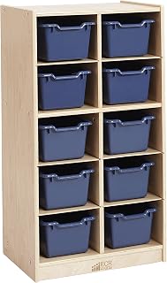 ECR4Kids 10 Cubby Mobile Tray Cabinet and 10 Scoop Front Bins, 5x2, Kids Furniture, Navy