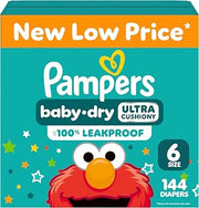 Pampers Diapers - Baby Dry - Size 6, 144 Count, Absorbent Disposable Infant Diaper (Packaging May Vary)