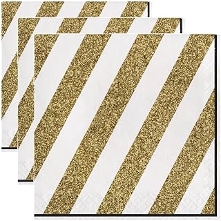 Creative Converting Luncheon Napkins, 6.5" x 6.5", Black and Gold (Pack of 3)
