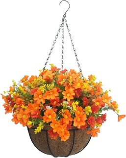 Mynse Hanging Basket Artificial Daisy Flower for Home Decor Outdoors 10 inch