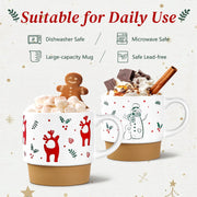 Qiksion Christmas Mugs, 16 Ounce Ceramic Set of 4, Red Green