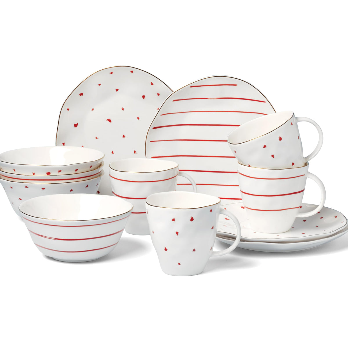Garnet Bay 12-Piece Dessert Set by Lenox – 12 Count, Porcelain, Red, Pack of 12, Model 896839