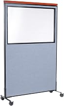 Global Industrial 48-1/4"W x 76-1/2"H Mobile Deluxe Office Partition Panel with Partial Window, Blue