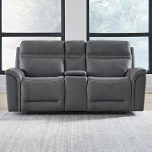 Liberty Furniture Cooper Triple Power Reclining Loveseat with Console - USB Charging Ports, Wireless Charging Pads, Hidden Cupholders - Blue Gray Leather