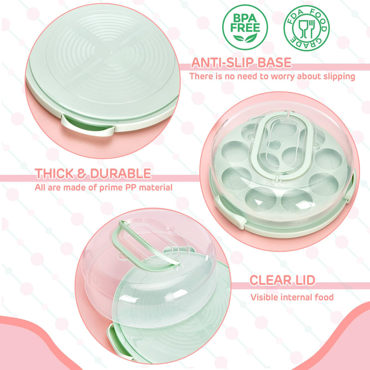 Ohuhu Cake Carrier with Lid, Holds 10 Inch Cakes, Green