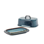Gibson Elite Stoneware Butter Keeper with Lid, Blue Reactive Glaze, 6 Inch