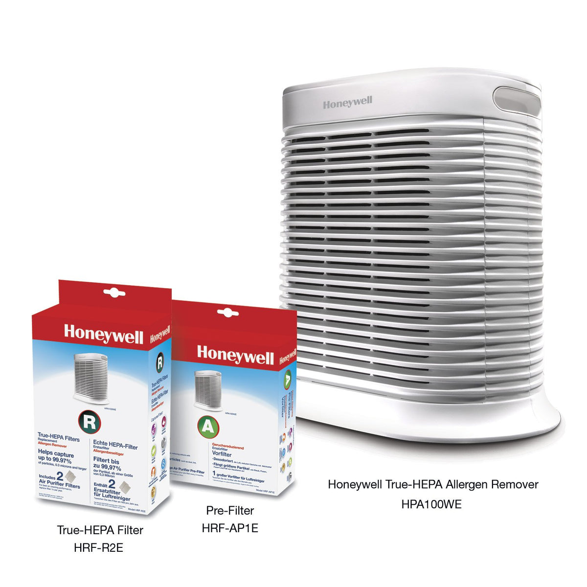 Genuine HEPA Replacement Filter for use in Air Purifier HPA100WE - Pack of by Honeywell – Pack of 2, Fiberglass, Model HRF-R2E