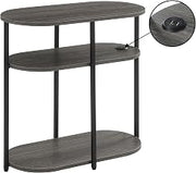 Convenience Concepts Simon Chairside End Table with USB Ports 23.75" - 3-Tier Oval Side Table for Family Room, Modern Shelves for Display in Living Room with Charging Station, Weathered Gray, Black