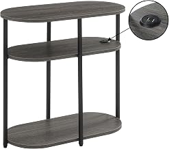 Convenience Concepts Simon Chairside End Table with USB Ports 23.75" - 3-Tier Oval Side Table for Family Room, Modern Shelves for Display in Living Room with Charging Station, Weathered Gray, Black
