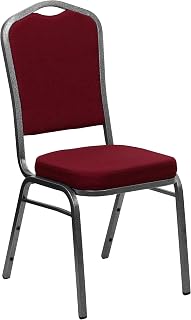 Flash Furniture 01SV3169 Crown-Back Stacking Chair, Burgundy Fabric, 2.5 Seat, Silver Vein