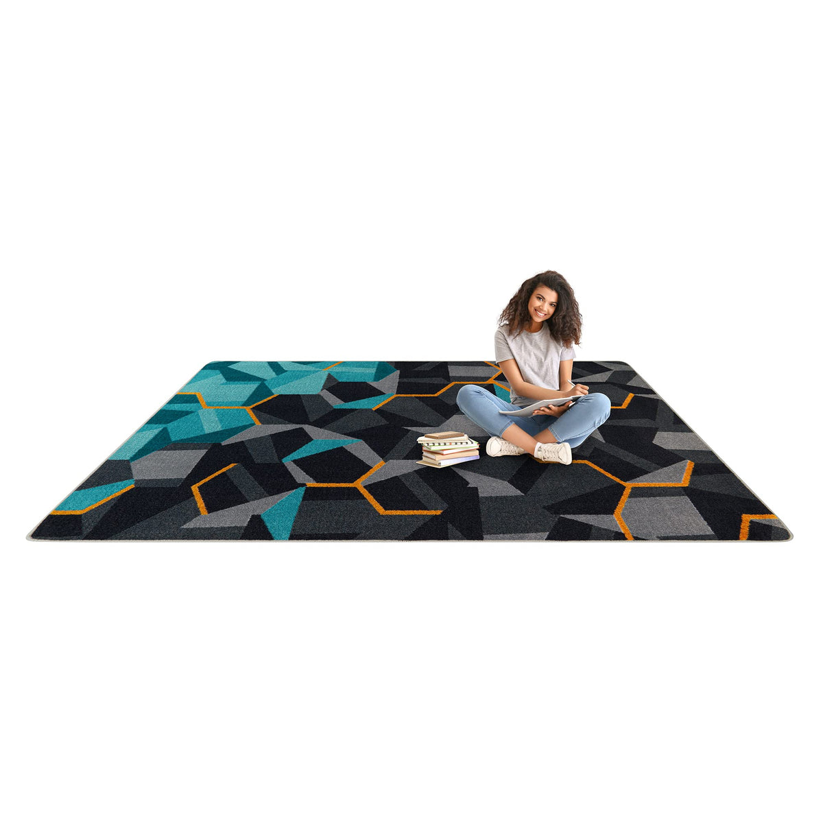 Kid Essentials Stealth Teal 3'10" x 5'4" Area Rug by Joy Carpets – 3'10" x 5'4" (Rectangular), Nylon, Teal, Model 2134B-01