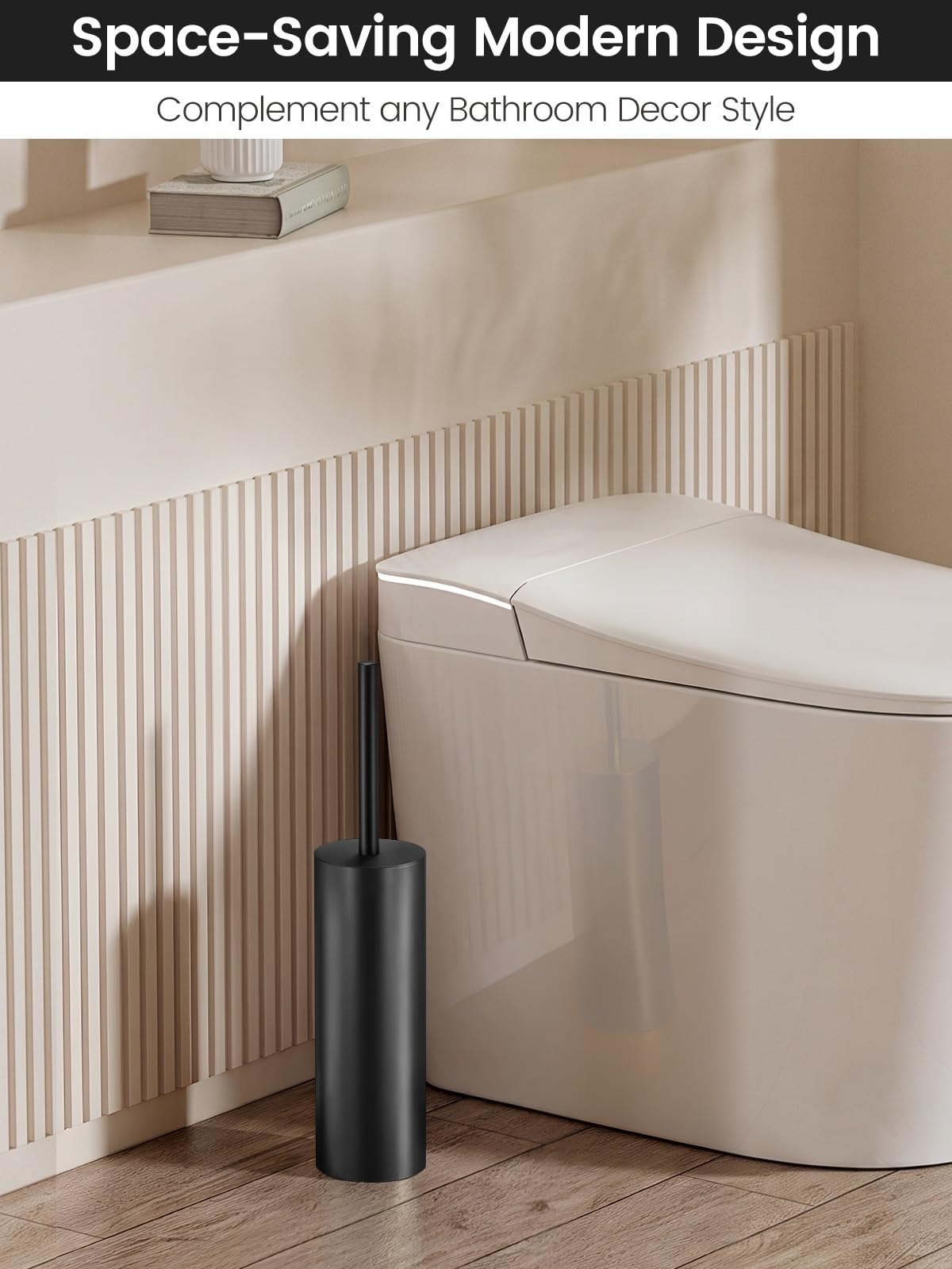 Toilet Brush and Holder Set by HIQTEK – Black-19, Model HB-LM01-Black-VINE-19