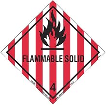 Labelmaster HML5S Flammable Solid Worded Label, Paper, Hazmat, 4" x 4" (Pack of 50)