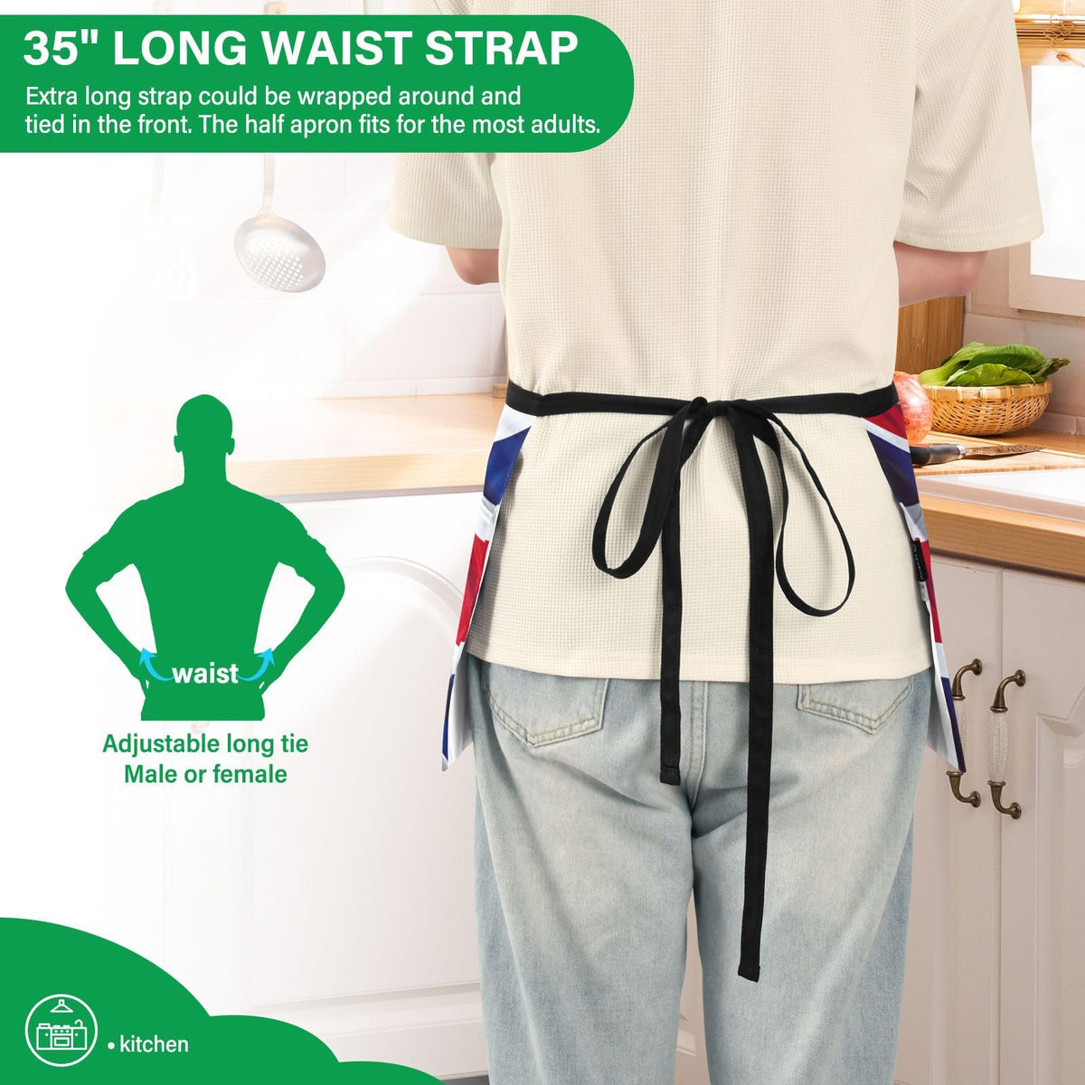 British Flag 3-Pocket Server Apron Professional Waist Apron for Waitress by SDMKA – 25.2" x 11.8", Polyester, A156, Model g446988178p1023c1088s2479