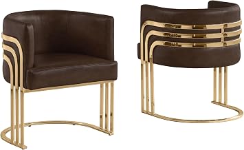 TM THE Best Choice for Your Home Espresso Leath-Aire Accent Barrel Leisure Chair with Gold Chrome Legs