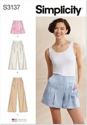 Simplicity S3137 Women's Pleated Shorts & Pants Sewing Pattern, Sizes 4-12
