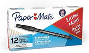 Paper Mate EraserMate Erasable Pen, Medium Point, Black, Box of 12