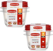 Rubbermaid Clear Plastic Food Storage and Kitchen Organization Containers Stackable Set with Lid for Leftovers and Meal Prep, 4 Pack, Red