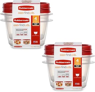 Rubbermaid Clear Plastic Food Storage and Kitchen Organization Containers Stackable Set with Lid for Leftovers and Meal Prep, 4 Pack, Red