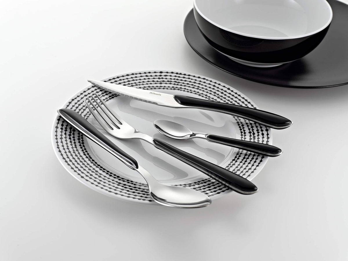 24-Piece Eclat Black Flatware Set by Amefa – 24 inch, Stainless Steel, Silver, Model 2214AAWB12C71