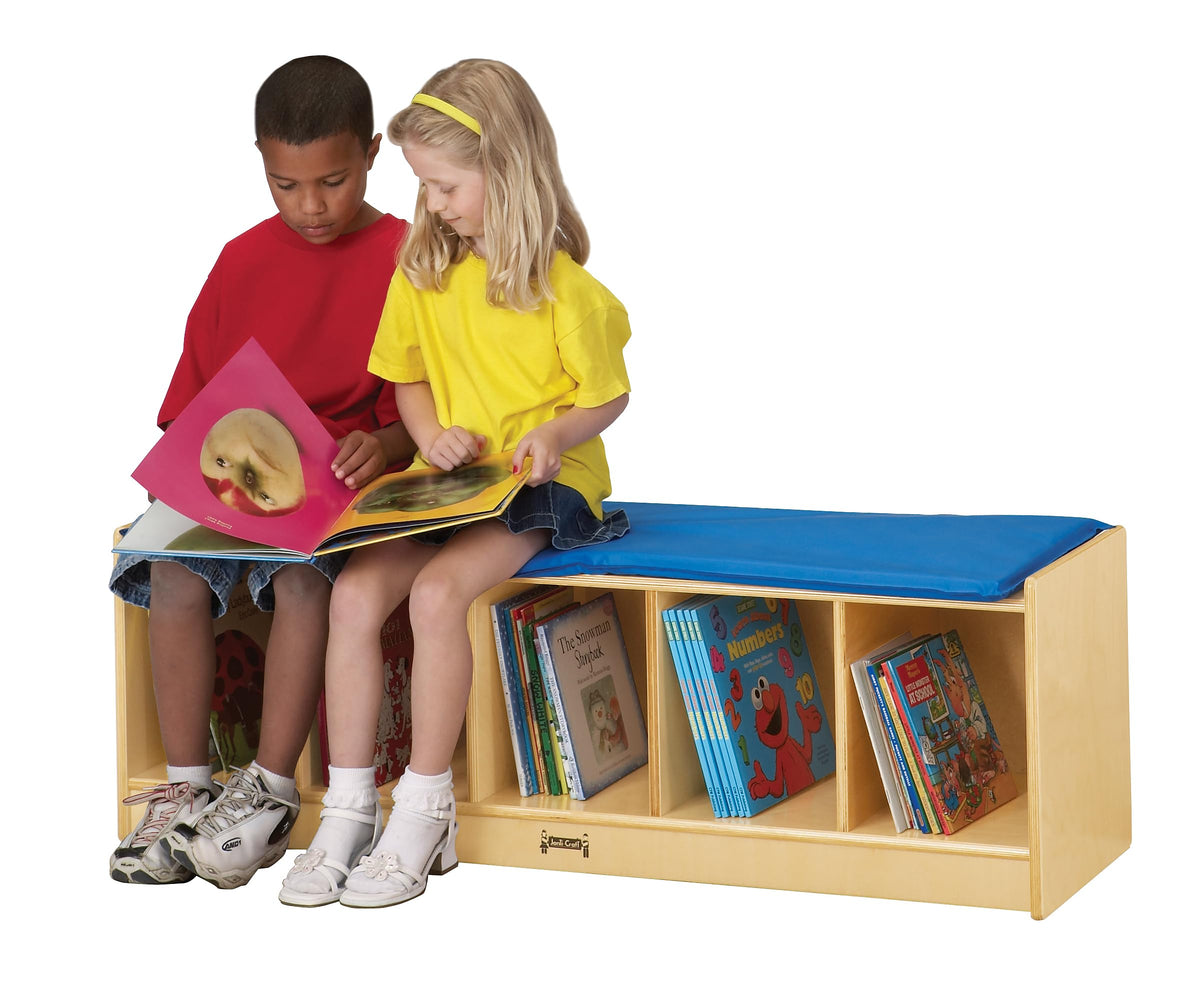 5 Section Bench Locker with Blue Cushion by Jonti-Craft – 16" H x 48" W x 15" D, Other, Blue, Model 9093JC