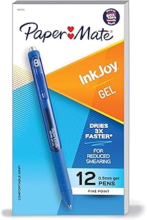 Paper Mate InkJoy Gel Pens, Fine Point (0.5mm), Blue Ink, 12 Count - Comfortable Grip, Teacher Supplies, Note-Taking