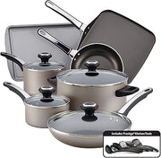 Farberware 21925 High Performance Nonstick Cookware Set / Pots and Pans Set Dishwasher Safe - 17 Piece, Silver
