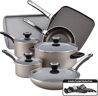 Farberware 21925 High Performance Nonstick Cookware Set / Pots and Pans Set Dishwasher Safe - 17 Piece, Silver