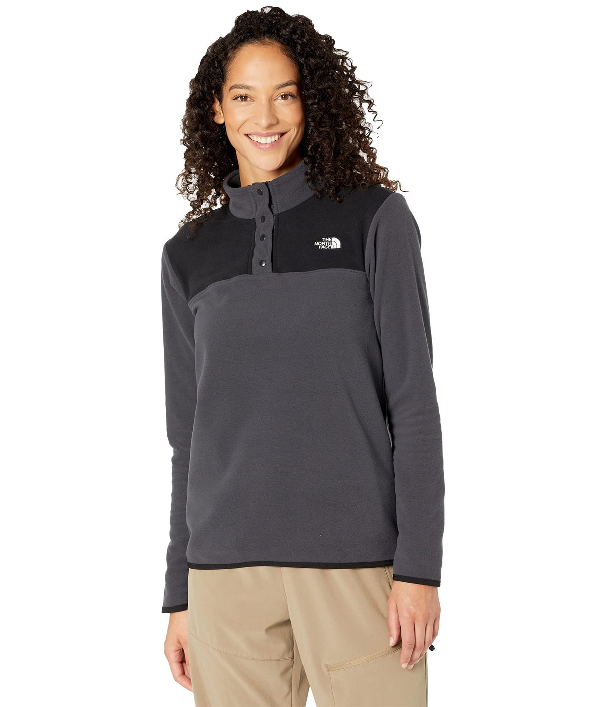 TKA Glacier Snap-Neck Pullover - Women's Asphalt Grey/TNF Black Large by The North Face – Large, Cotton,Polyester, Asphalt Grey/Tnf Black, Model NF0A48KMMN8-L