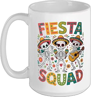 Fiesta Squad Drinking Ceramic Mug, White, 15oz