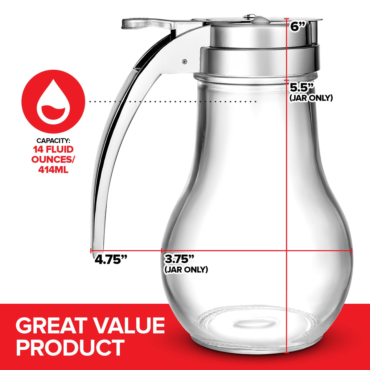 14 oz Glass Syrup Dispenser With No Drip Bottle for Maple Syrup by Stock Your Home – 13.6 Ounces, Chrome, Model Stock Your Home 3552