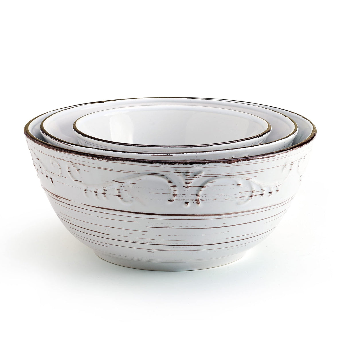 Pfaltzgraff Trellis Serving Bowl Set, Stoneware, White, Set of 3