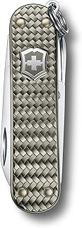 Victorinox Classic SD Precious Alox Swiss Army Knife 5 Function, Grey | Mini EDC pocket knife for men with woven Alox scales, scissors, nail file, screwdriver, and small blade
