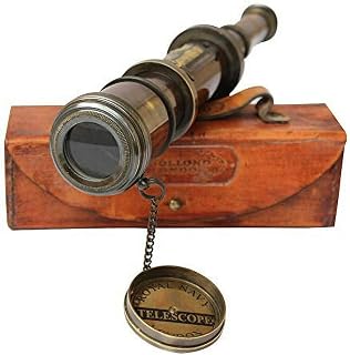 Merco Enterprises Vintage Ship Brass Telescope with Leather Case 15X Magnification Marine Nautical Replica – Lightweight 17-Inch Refractor for Bird Watching, Exploring, and Maritime Décor